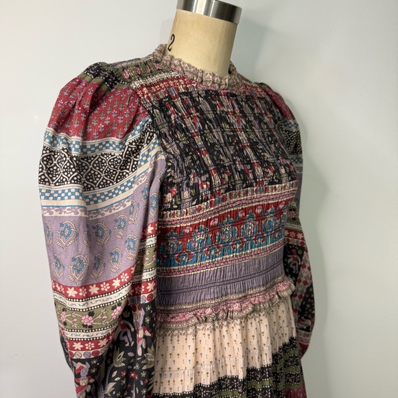 Sea New York  cotton prairie puffy long sleeve floral motif ruffle skirt dress - Picture 11 of 17